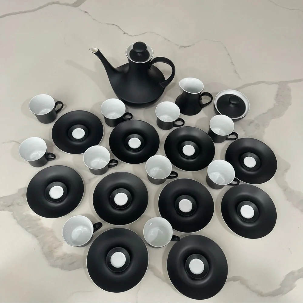 Espana Noche Block Bidasoa Black Matte Coffee Tea Set Vintage 25 Piece Set - Picture 6 of 16